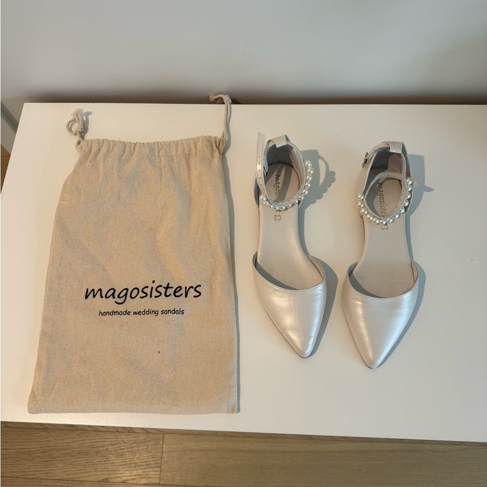 Handmade wedding flats with pearl straps